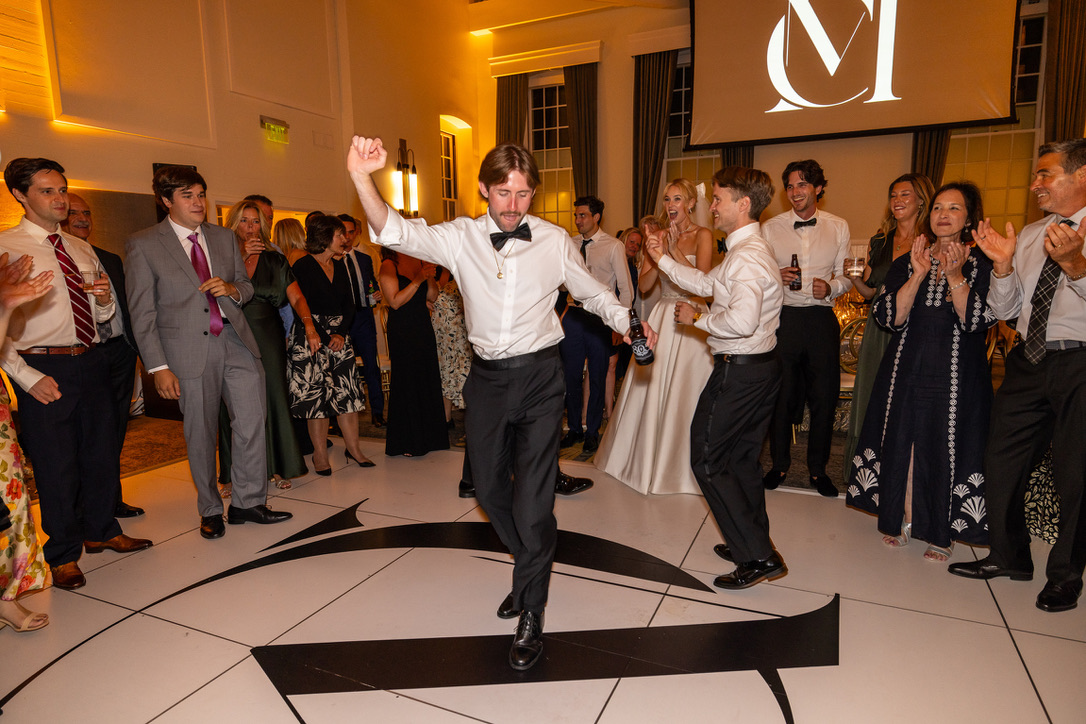 Dancing at a black-tie wedding